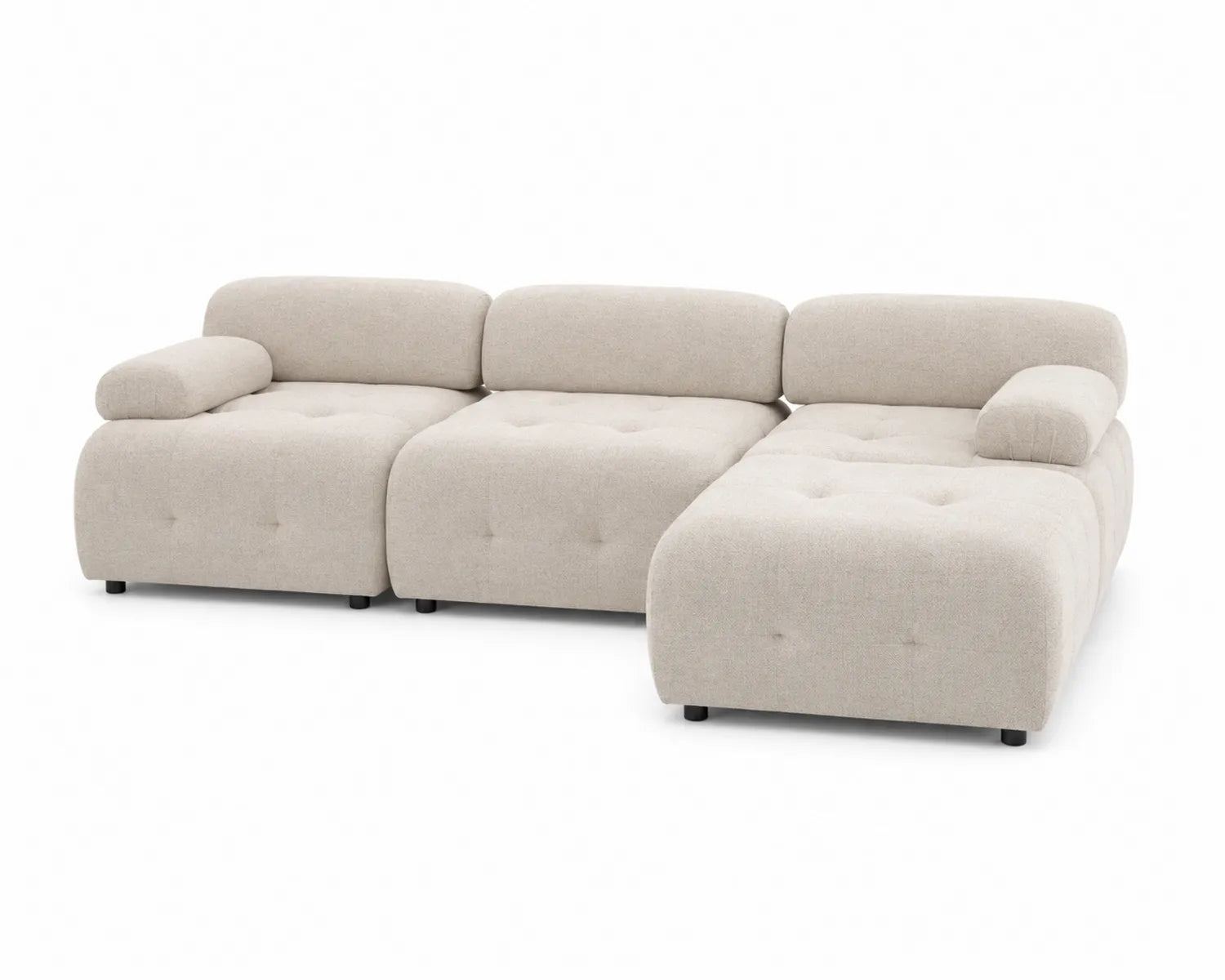 Beżowa sofa narożna z tkaniny poliestrowej