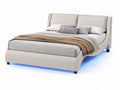 Łóżko z ekoskóry z oświetleniem LED 200x160 cm Jasnobeżowy