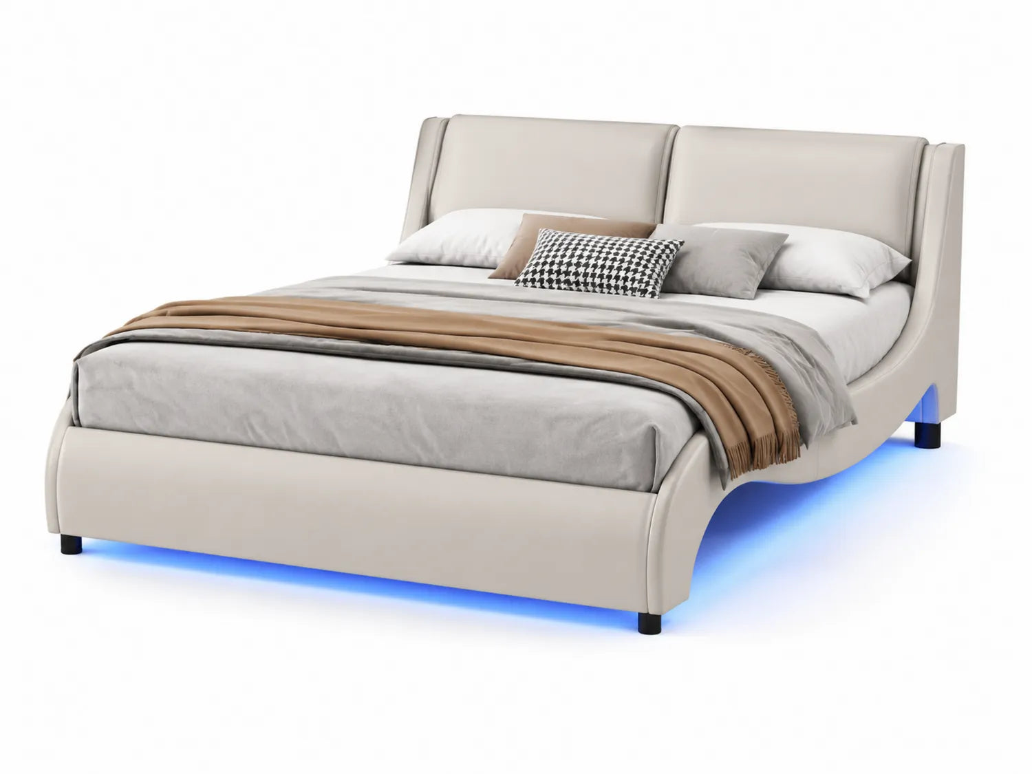 Łóżko z ekoskóry z oświetleniem LED 200x160 cm Jasnobeżowy