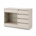 Komoda z MDF z szufladami i półką ze szkła hartowanego 120x40x80 cm Beżowa
