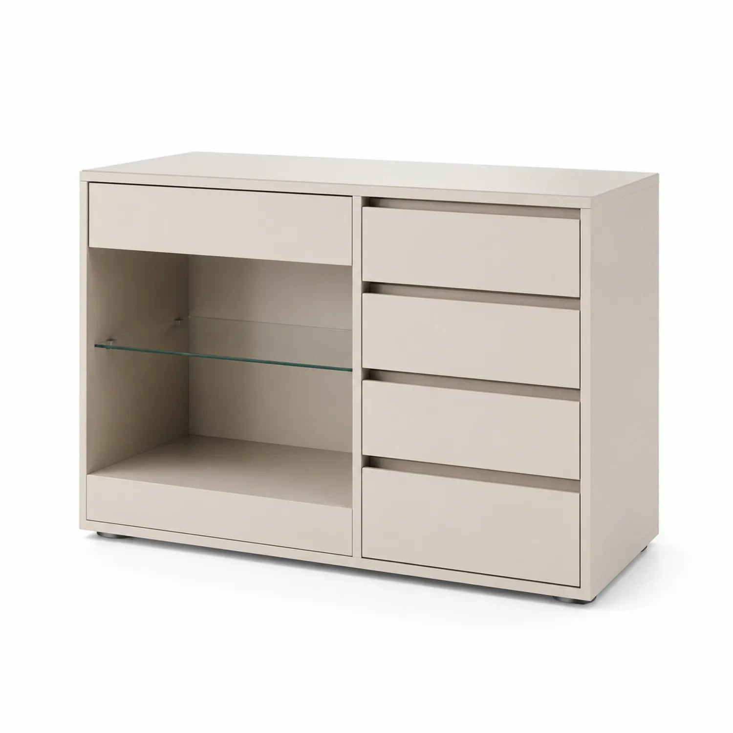 Komoda z MDF z szufladami i półką ze szkła hartowanego 120x40x80 cm Beżowa