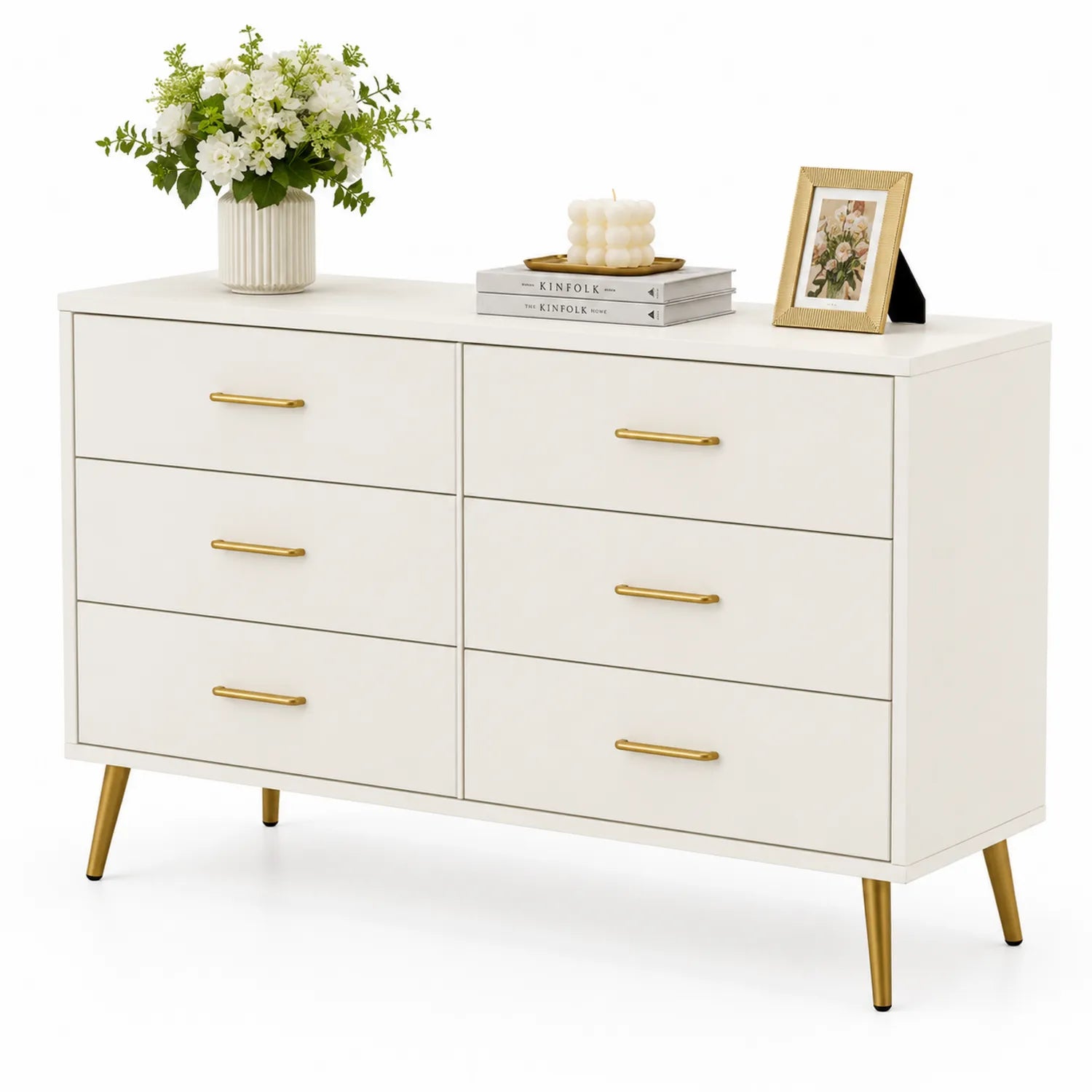 Komoda z 6 szufladami MDF z metalowymi nogami Biała