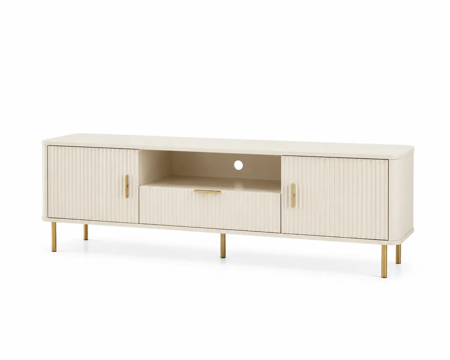 Szafka RTV z MDF i metalu 160x40x50 cm Kremowa