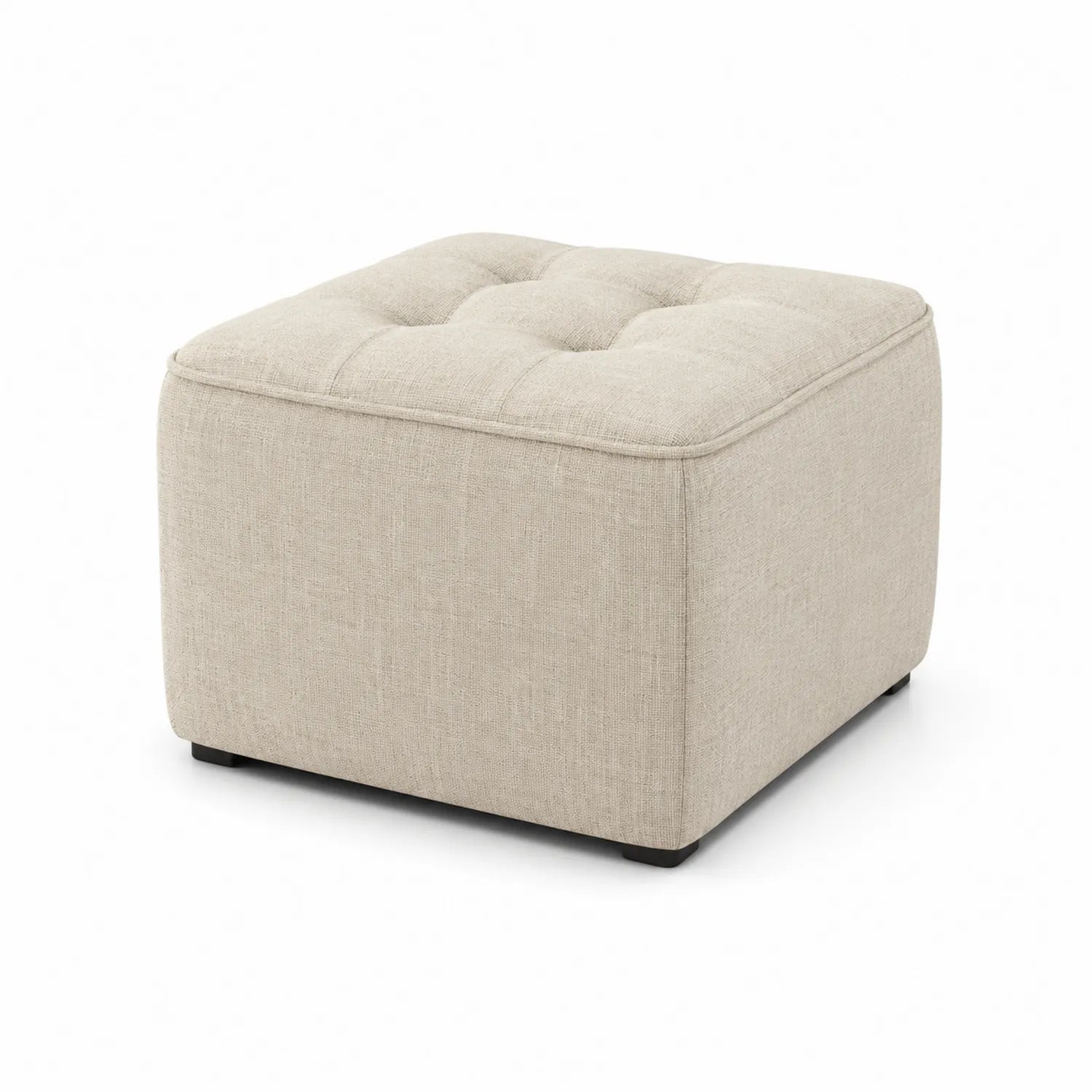 Kwadratowy puf 40x40x40 cm beżowy z tkaniny lnianej