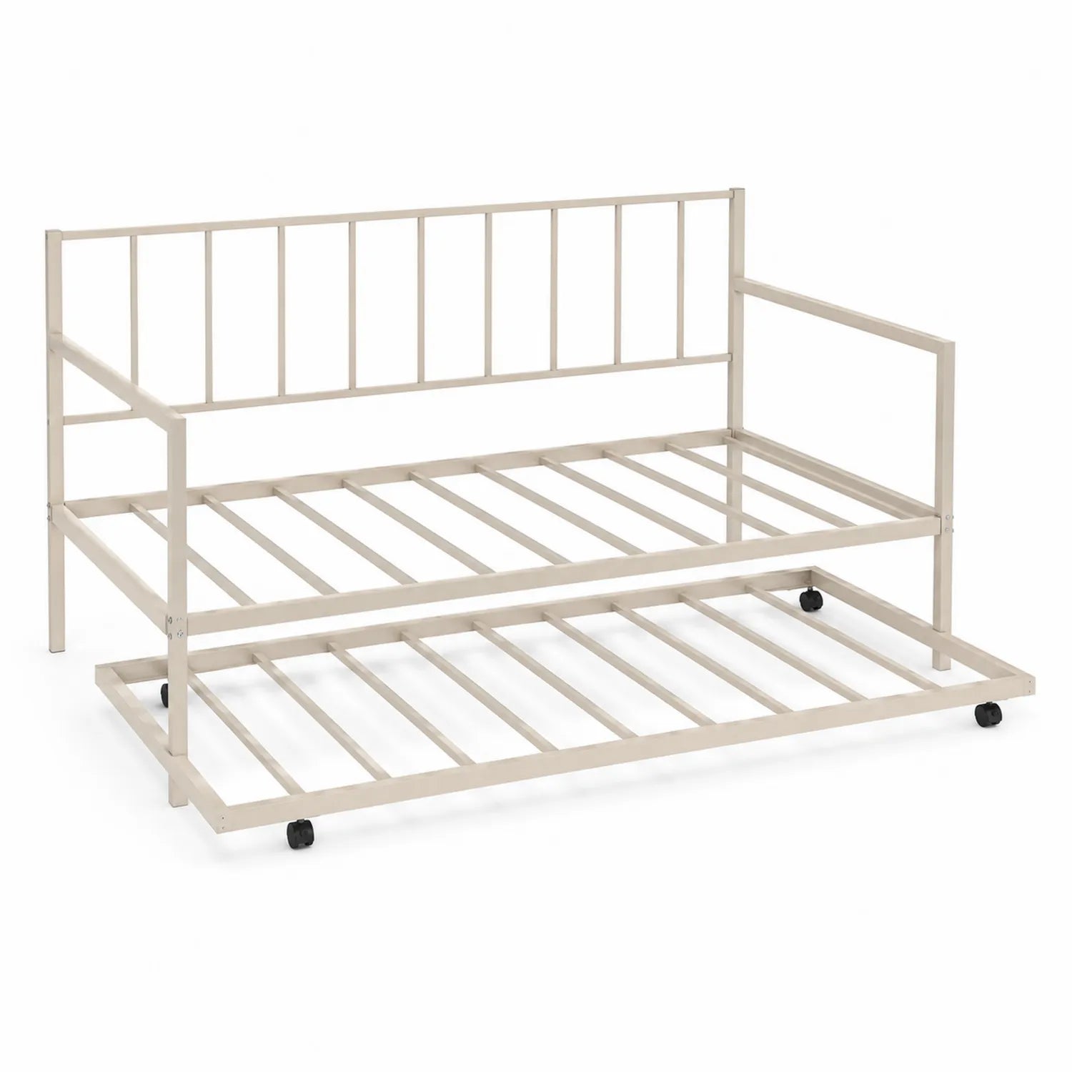 Łóżko metalowe z wysuwaną dolną ramą 200x90 cm Beżowe