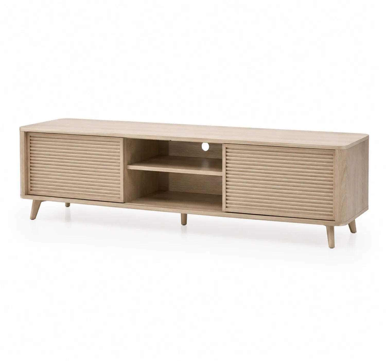 Drewniana szafka RTV dębowa z przesuwnymi drzwiami 150x45x40 cm Naturalny