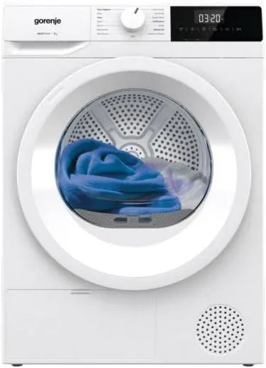 Gorenje suszarka z pompą ciepła, DHNE72 Suszarka, 59, 5 cm, 15 programów, 7 kg, blokada, biały, szerokość 59, TwinAir, AutoDrain, bezpieczeństwo dzieci