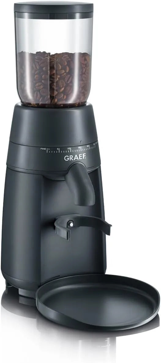 GRAEF., Uchwyt filtracyjny GRAEF CM702, Mill, młyn do ziaren kawy, 250 g, 12 kubków, duży zbiornik, stal nierdzewna, 24 poziomów, czarny