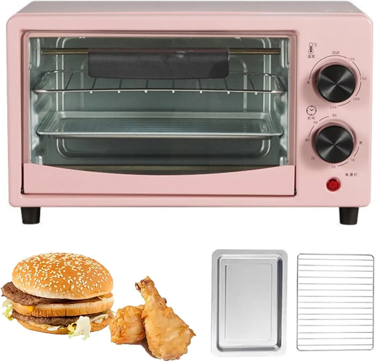 Generic mini piekarnik, Piec elektryczny, 12 l, 600 W, 0 do 230°C, przenośny, licznik, kompaktowy, ciasto, 2 strefy temperatury, 60 minut