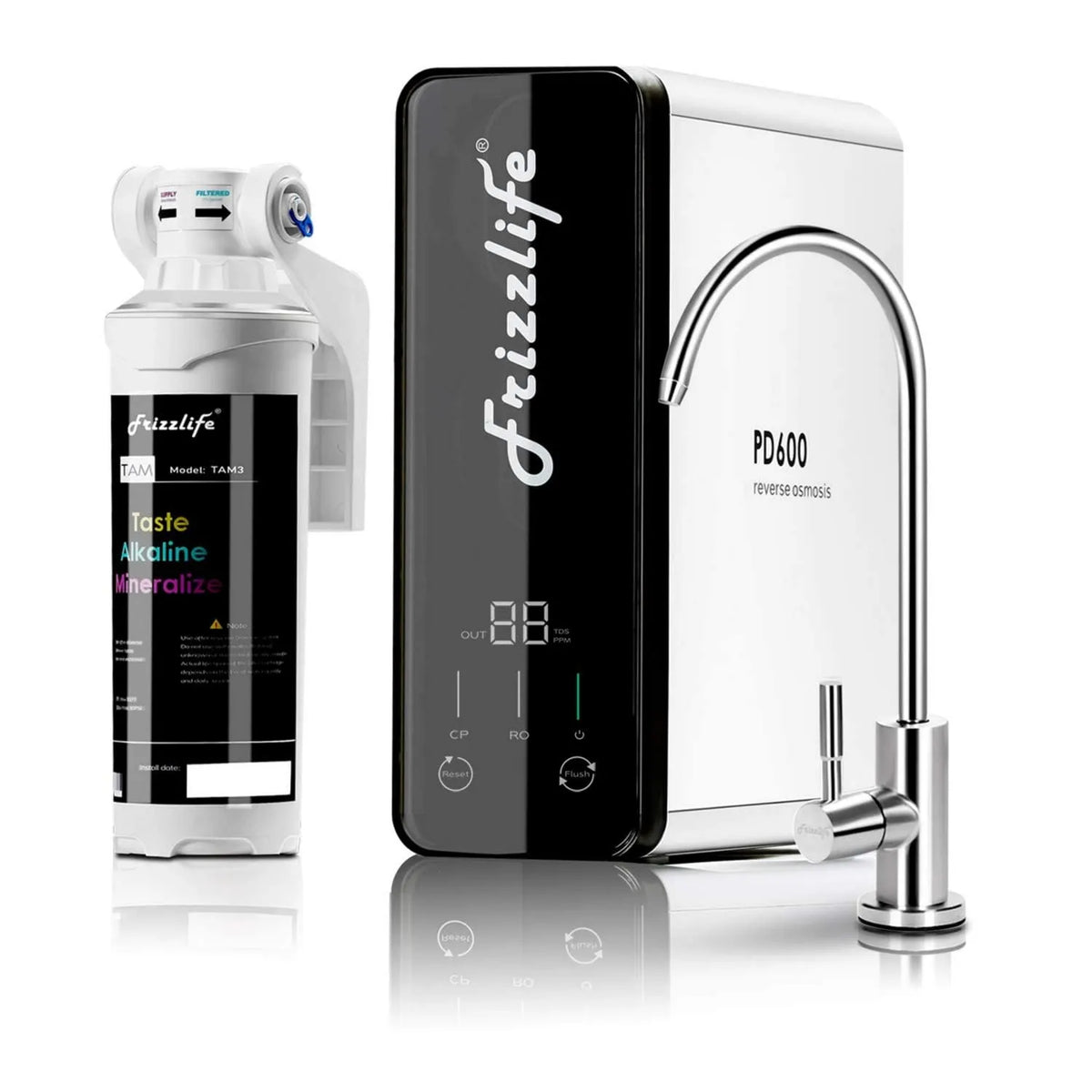 FRIZZLIFE, zlewozmywak ASNI 58 PD600- TAM3, duży zbiornik, NSF / & 53 & 42 & 372, system odwróconej osmozy bez zbiornika 600 GPD, 2: 1 czysty / vidange PD600-TAM3