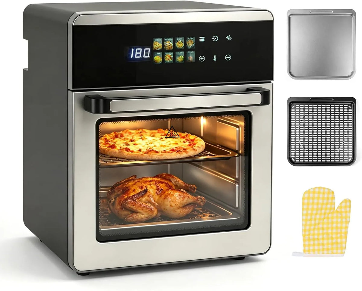 JAOGAUS frytkownica beztłuszczowa, 8- in-1, 16 l, grill, bezolejowa frytkownica XXL stal nierdzewna, grille i płyty wliczone, idealne do grillowania 8 w 1
