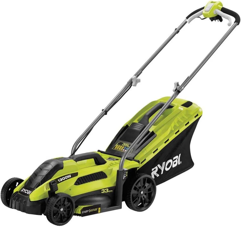 RYOBI, 1300 W RLM13E33S Ergonomiczna, centralizacja regulacji wysokości, elektryczny 1300 W Cięcie 33 cm RLM13E33S, 35 l zbiornik, 2- in-1 pickup i 2-en-1