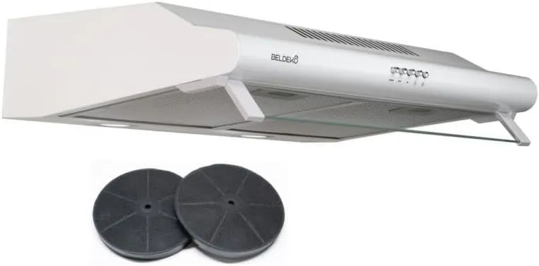 BELDEKO okap kuchenny, Osłona próżniowa, 60 cm, 200 W, 435 m3 / h, ewakuacja i recykling, oświetlenie LED, 3 prędkości, biały, pokrywka z pokrywą m3/h