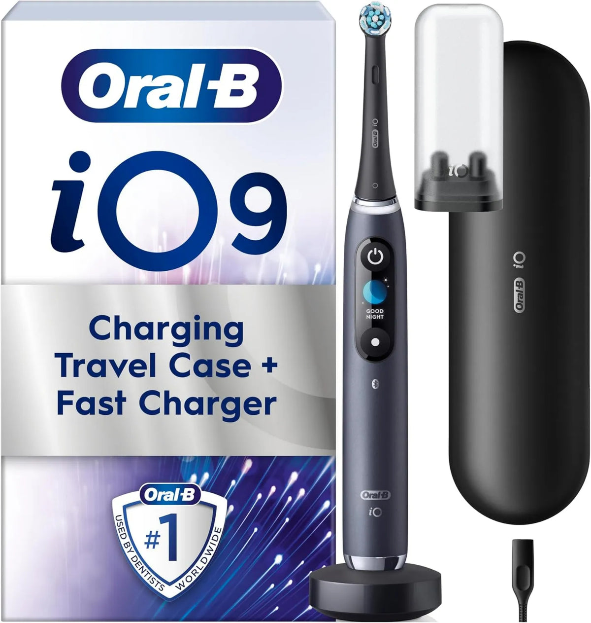 Oral-B, iO9 Szczotka, gniazdo, szczoteczka do zębów wielokrotnego ładowania, aplikacja, 7 trybów, czarny, dorosły