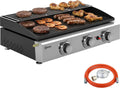 Outsunny grill gazowy, 7,5 kW, stal nierdzewna, funkcja grilla, Grill gazowy 7,5 kW przenośny grill stołowy z 3 palnikami, rusztem do podgrzewania