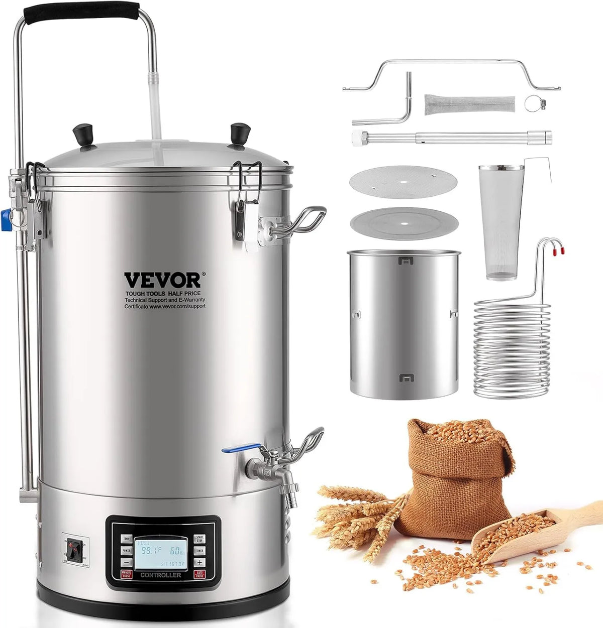 VEVOR, Brasser maszyna, Pompa, 30 l, 35 l, LCD ekran, Stal nierdzewna, Dom