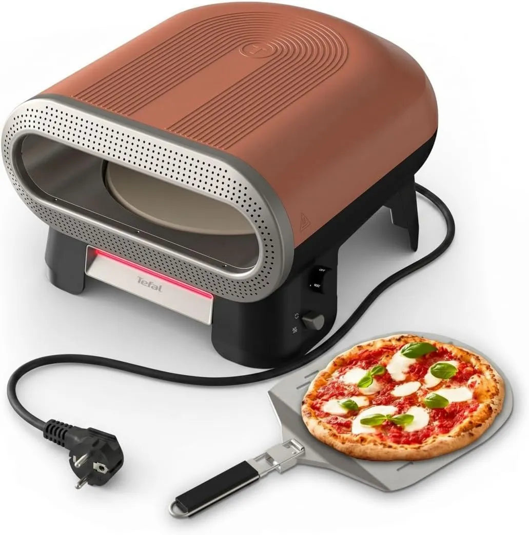 Tefal piec do pizzy, Piec elektryczny Pizza, 30 cm, 2600 W, na zewnątrz, ciasto, Automatyczne kamienie obrotowe, Szybki gotować 3 minuty, Met 400°C