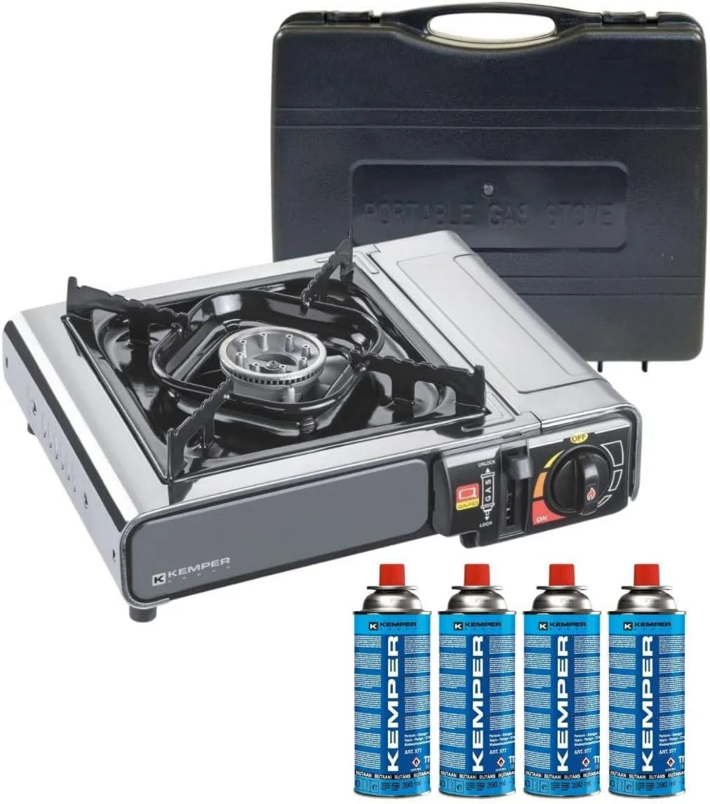 Kemper kuchenka przenośna, Płyta gazowa, 2200 W, przenośne, plener, dotyk, kemping, stal nierdzewna, piec gazowy