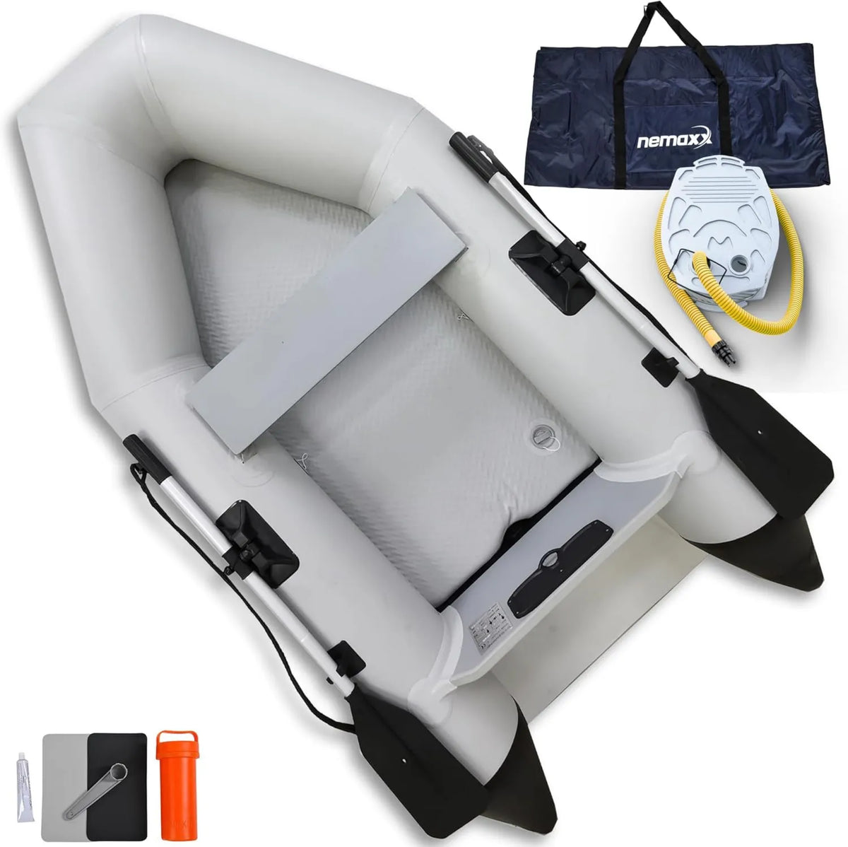 NEMAXX Ponton 230/330/380 cm dla 2/5/7 Osób, 905 kg, 300 kg, Łódź Wiosłowa/Wędkarska i Paddle, w zestawie 2 Wiosła/Pompka/Torba/Zestaw Naprawczy