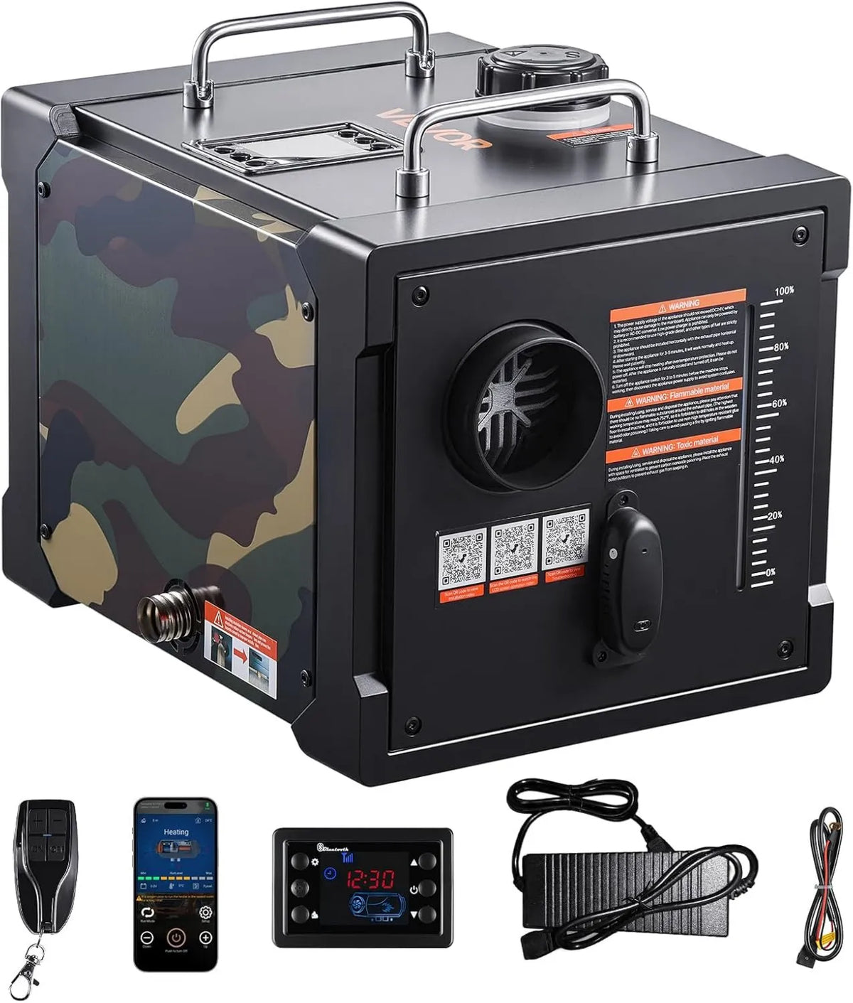 VEVOR, DC 12 V / 24 Elektryczny grzejnik, 7 l, przenośny, Bluetooth, aplikacja, duży zbiornik, LCD ekran, kemping, samochód kempingowy V/24