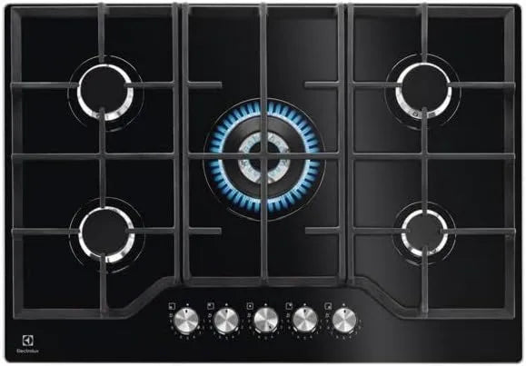 Electrolux płyta grzewcza, Elektroluks czarny Zintegrowany gaz o wymiarach 74 cm, strefa 5 KGG75362K
