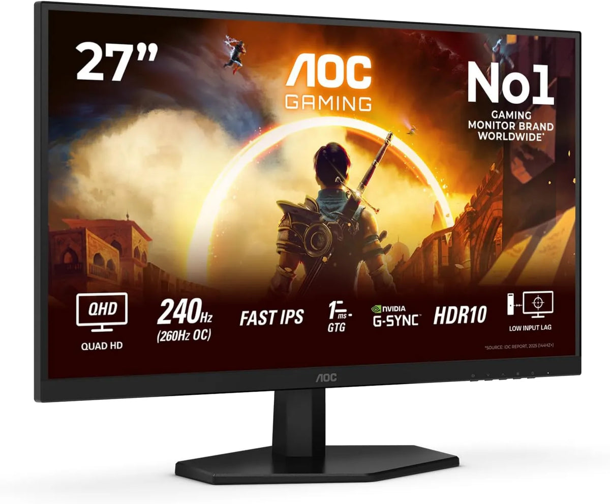 AOC monitor komputerowy, Monitor, 27 cali, 2560 × 1440, 1 ms, 260 Hz, Q27 G42ZE, konfiguracja gier, HDR, płyta IPS, HDMI, ekran PC, czarny, HDR10, 1ms GtG