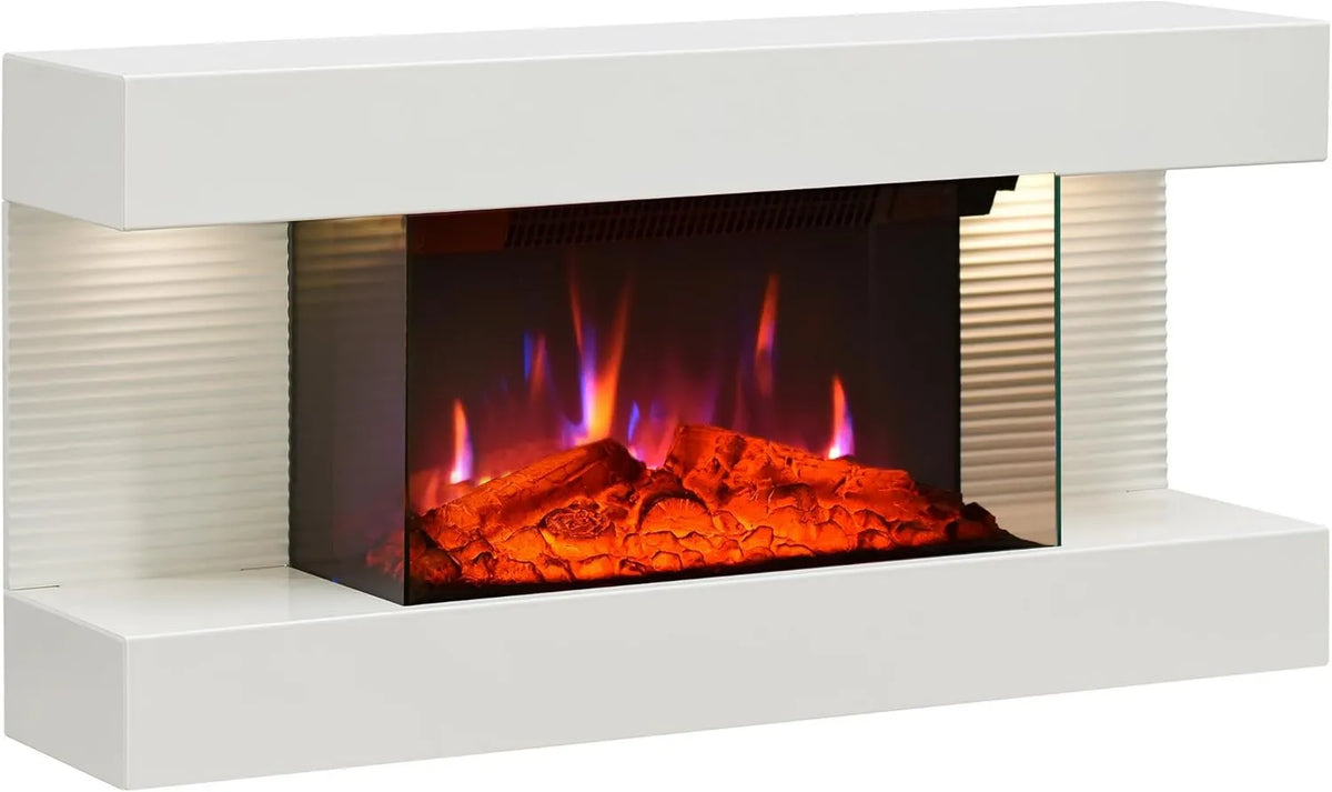 BALDERIA kominek elektryczny, Elektryczny grzejnik, 1800 W, licznik czasu, termostat, efekt 3D, biały, elektryczny kominek ścienny Ida z efektem płomienia 3D