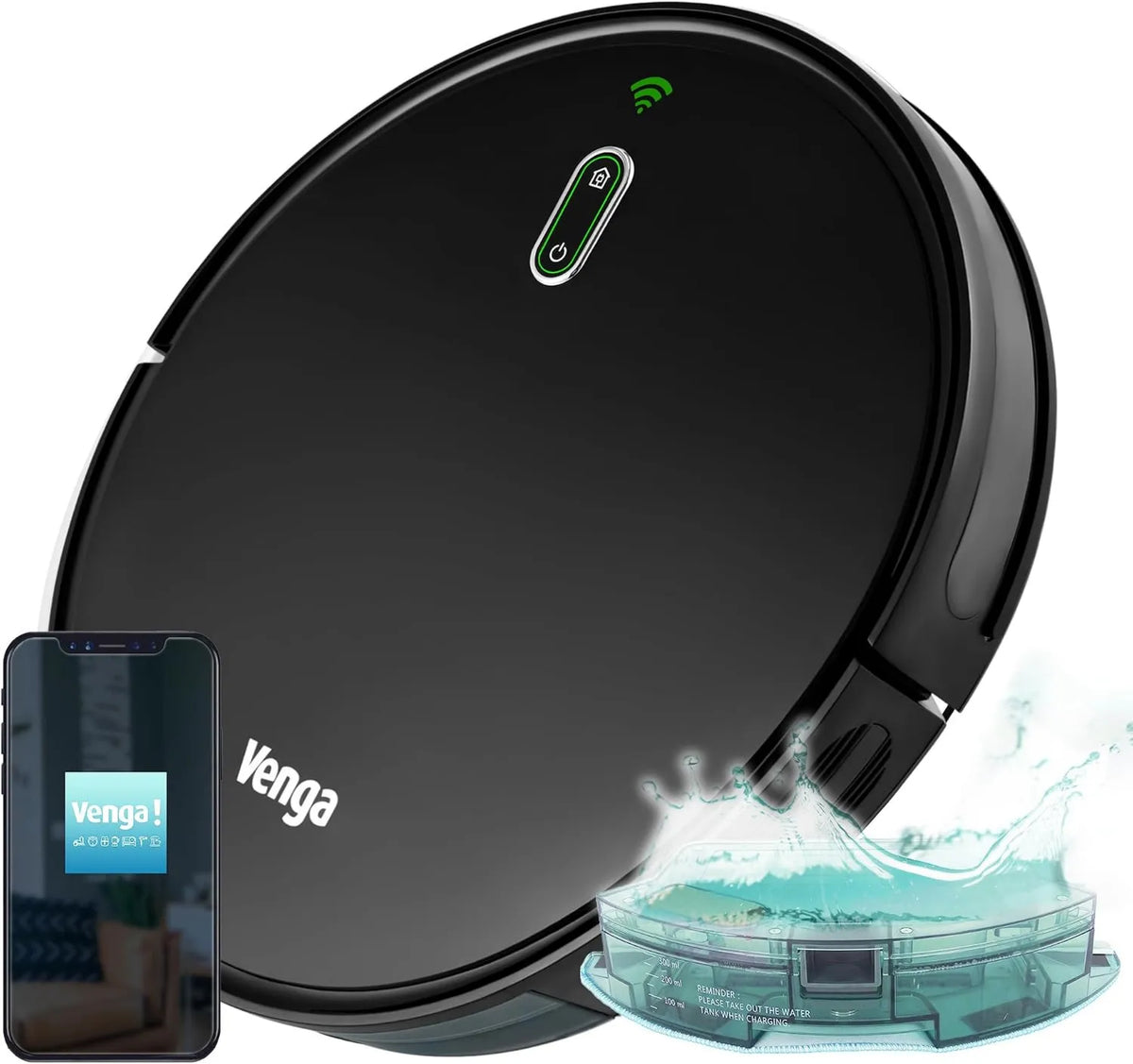 RVC 3001 robot odkurzający, 1600 Pa, 300 ml, 2600 mAh, Venga! Odkurzacz robotyczny z mopem, nawigacja żyroskopowa, współpracuje z aplikacją