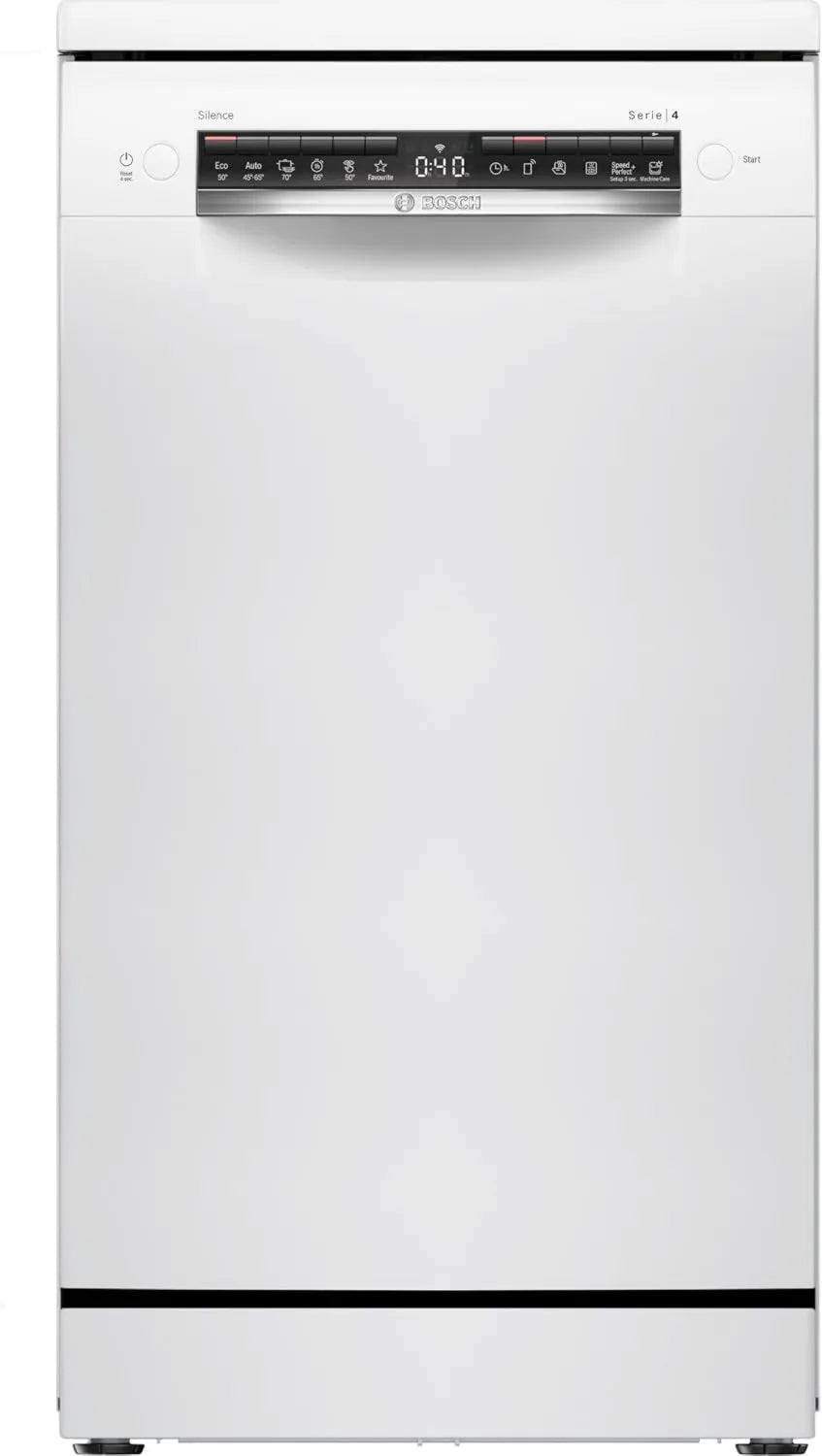 Bosch zmywarka wolnostojąca, SPS4EMW61E Zmywarka, 45 cm, Strona główna Connect, szczupły format, cichy, biały, Vario Slimline Shooter, Cisza na żądanie, Seria 4, Free- stojący