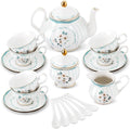 fanquare, Serwis w kawiarni Vintage Camelia biały w Pois, 21 Kawałki Królewski styl Porcelana Tea Service wyposażony w Golden Edge, 6 filiżanek herbaty i