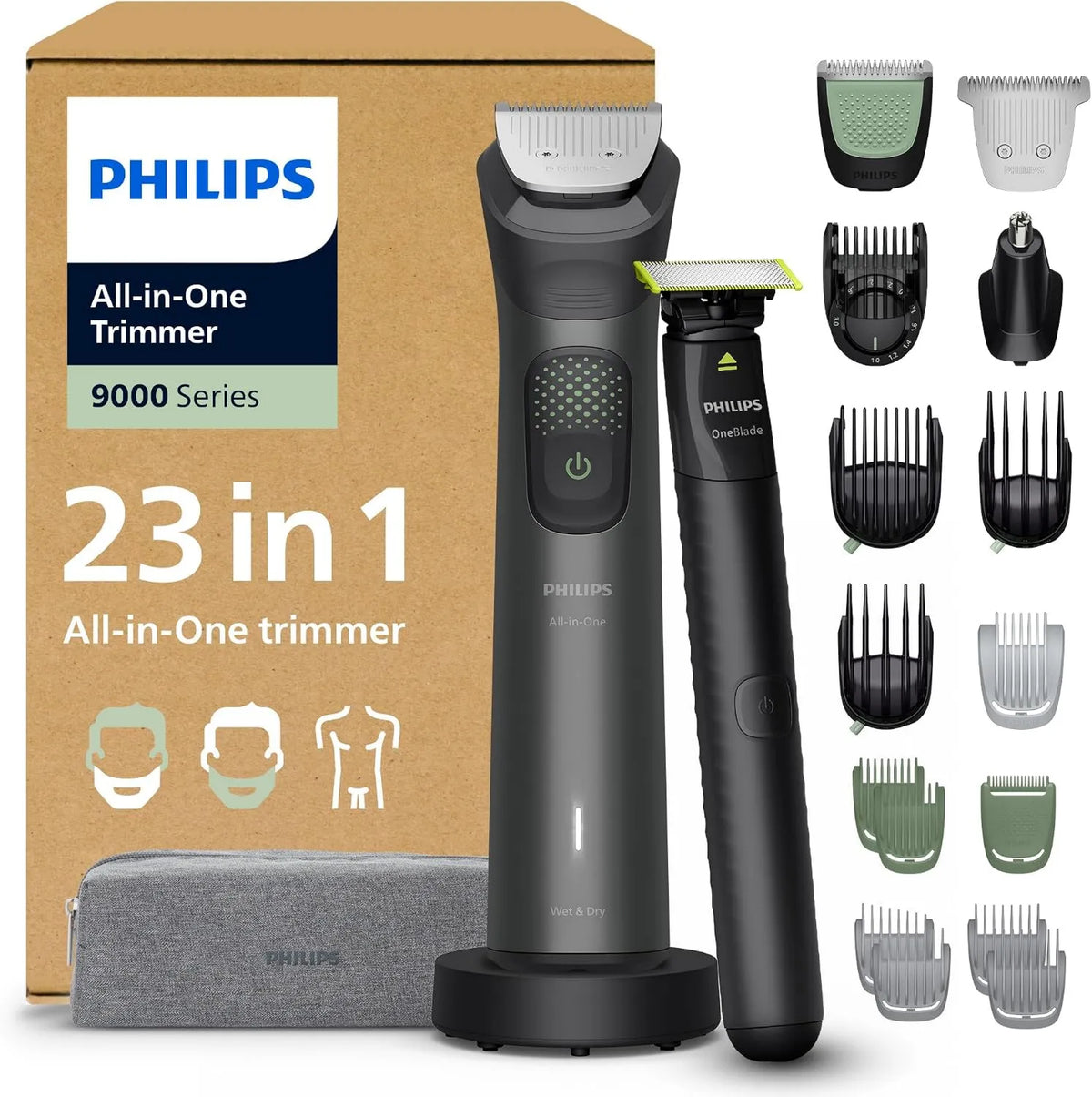 PHILIPS, MG9561 / 30 Akcesoria do sprzętu, płyty IPS, kosiarka / saper zestaw do brodą, 27 wysokości cięcia, 0, 2- 20 mm MG9561/30
