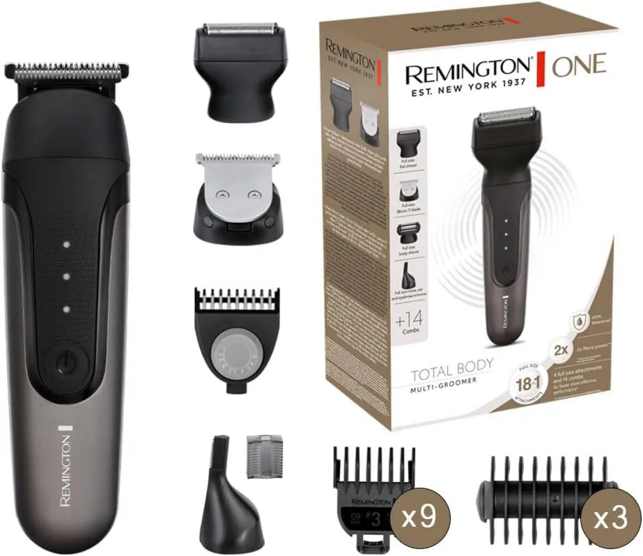 Remington, 18- in-1 PG780 One Kosiarka elektryczna, Twarz i ciało, Wielofunkcyjny 18- in-1, 4 wymienne głowy: włosy, 14 kopyt 1, 5- 25 mm, broda 18-en-1 5-25 mm