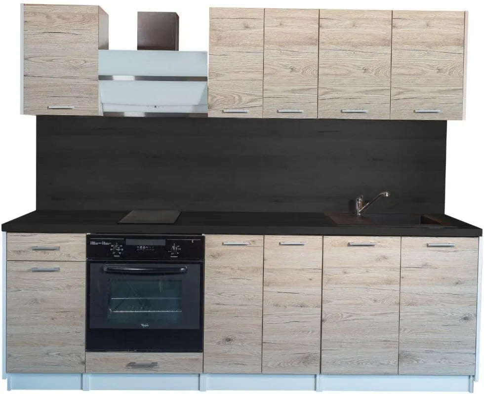 Cuisineandcie, Produkt ECO Noyer Blanchi 240 cm, Kuchenka mikrofalowa, Zestaw 7 mebli, Storage Kitchen Dysponuje kompletny