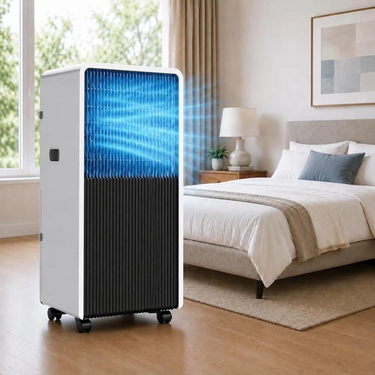 LONGCAO klimatyzator przenośny, Klimatyzator, 3200 W, BTU 3200 W, koła jezdne, tłumik, przepływ powietrza 120 ° dla części do 35 m², Kompaktowe i Ciche
